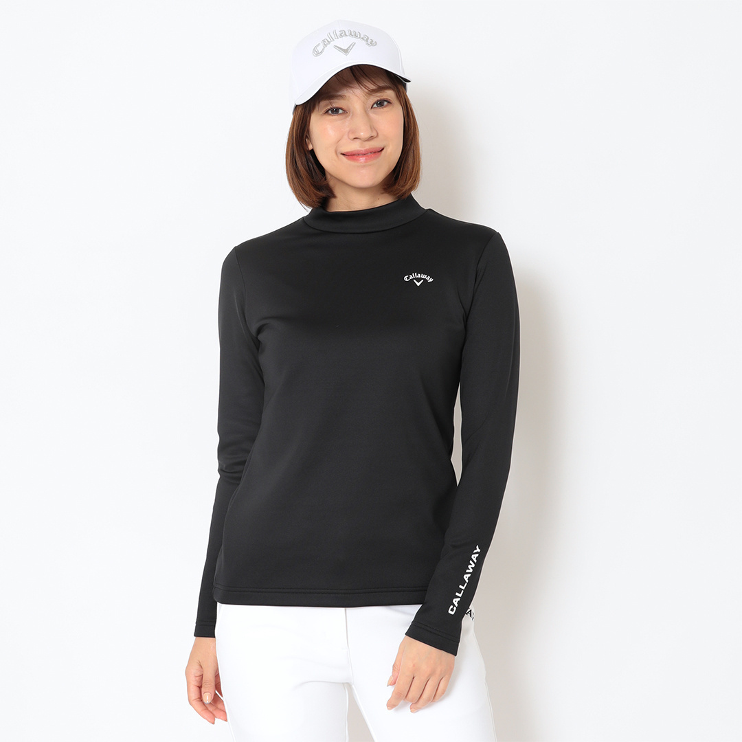 ダブルニット裏起毛モックネック長袖シャツ (WOMENS)