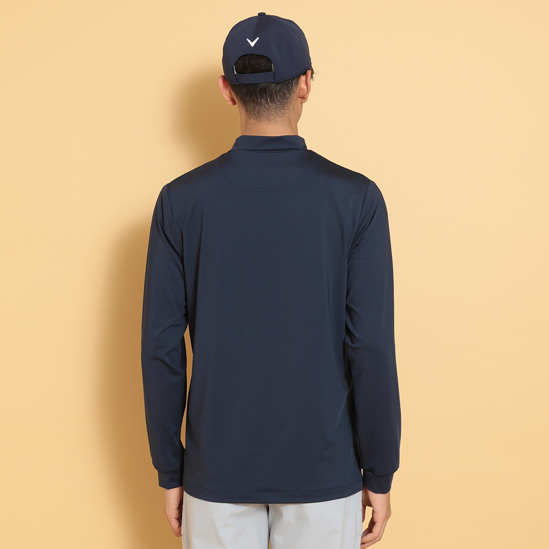 ストレッチスムース長袖モックネックシャツ (MENS)