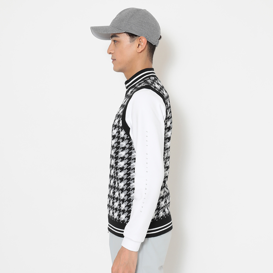 未使用新品 BLACK&WHITE ライン千鳥柄 フルジップ ニットベスト L 千鳥ジャカードフルジップニットベスト (MENS)