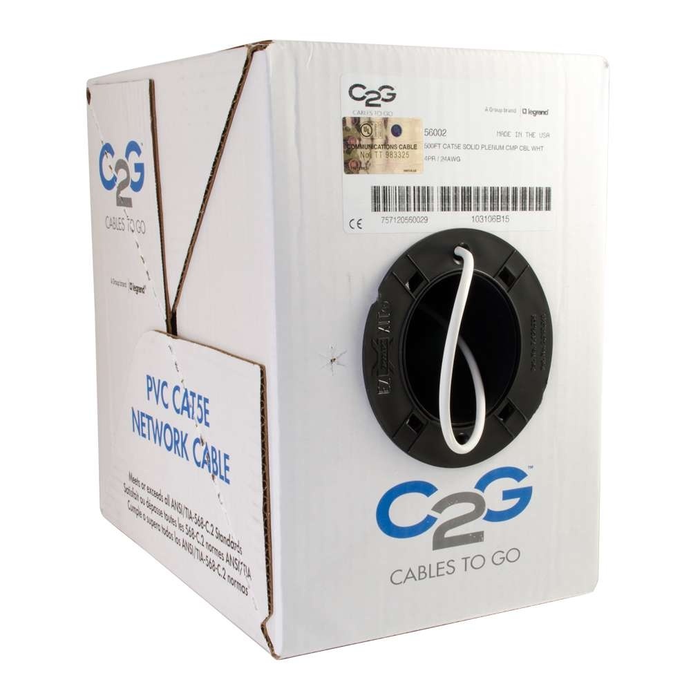 Cat5e Bulk Unshielded (UTP) Ethernet Network Cable with Solid Conductors - Plenum CMP-Rated - White (TAA)