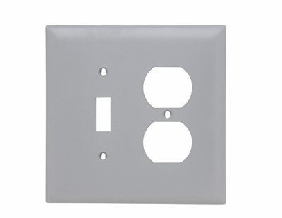 Combination Openings, 1 Toggle Switch and 1 Duplex Receptacle, Two Gang, Gray