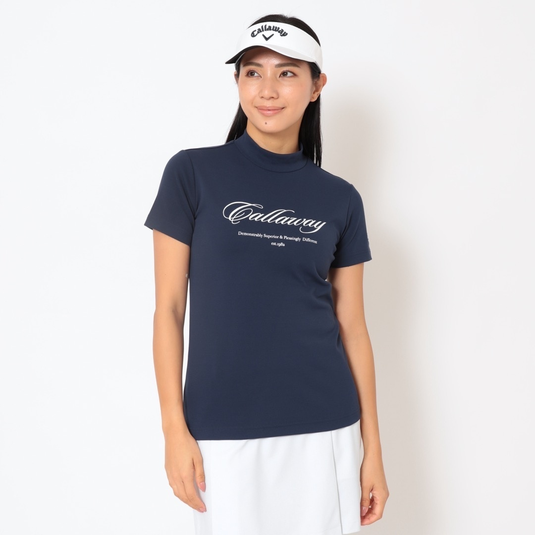 ポリエステルスムース半袖モックネックシャツ (WOMENS)