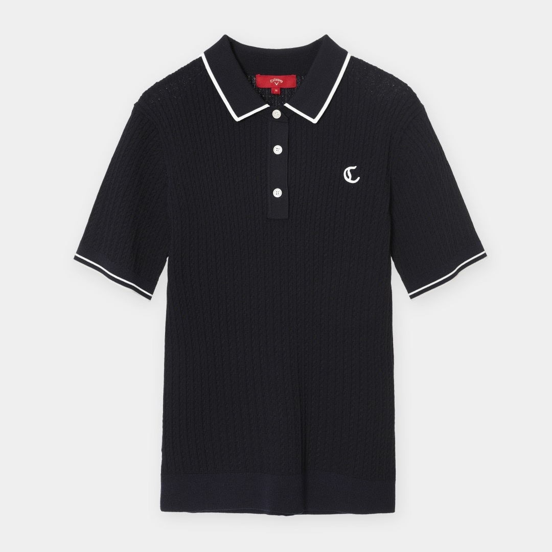 ハイゲージケーブルニットポロシャツ (WOMENS)