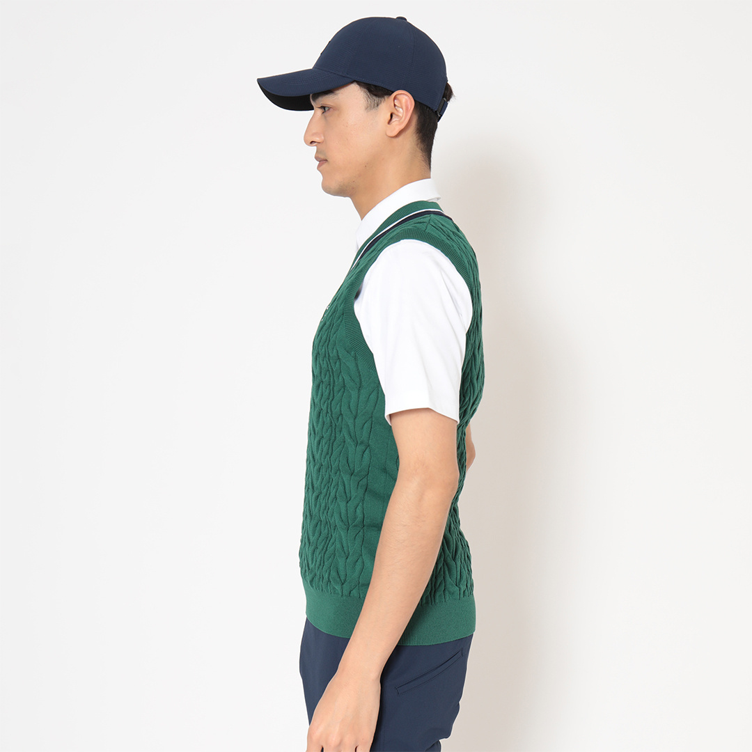 ミニケーブル編みVネックニットベスト (MENS)