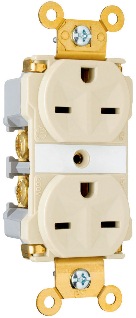 Industrial Extra Heavy Duty Spec Grade Receptacles, Back and Side Wire, 15A, 250V, White