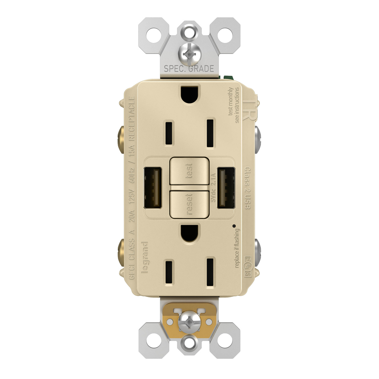 radiant Collection GFCI USB Outlet in Ivory