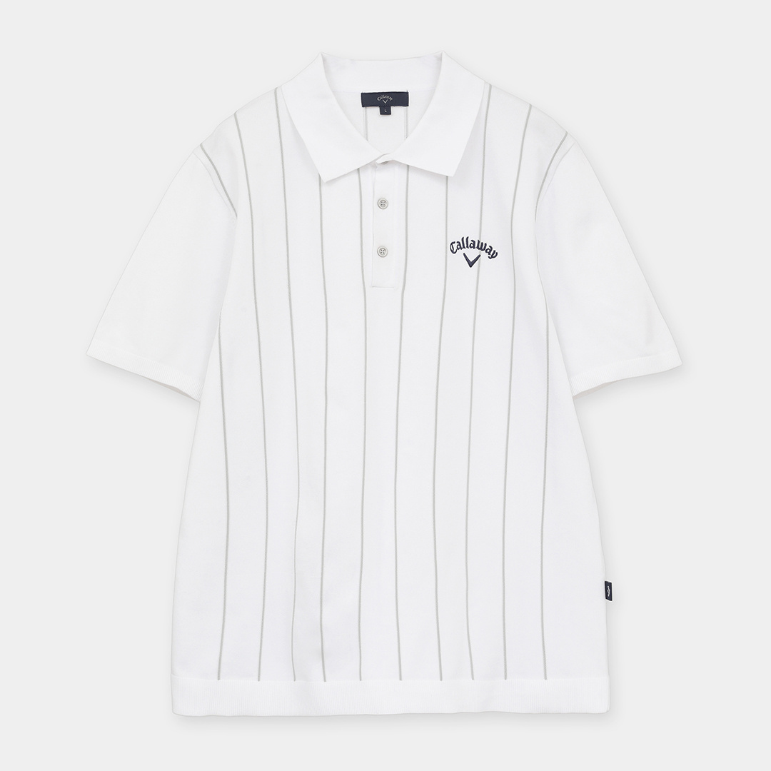 ストライプインターシャ半袖ニットポロ (MENS)