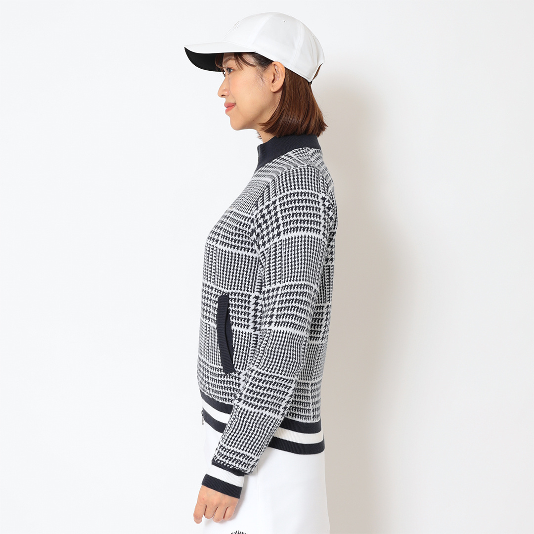 千鳥柄ジャガード防風裏付フルジップニット (WOMENS)