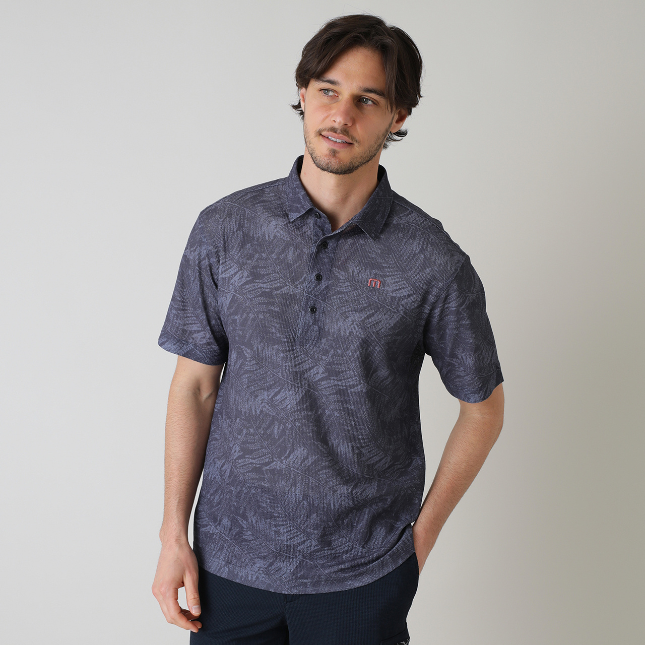 リーフ総柄プリント半袖ポロ(MENS)