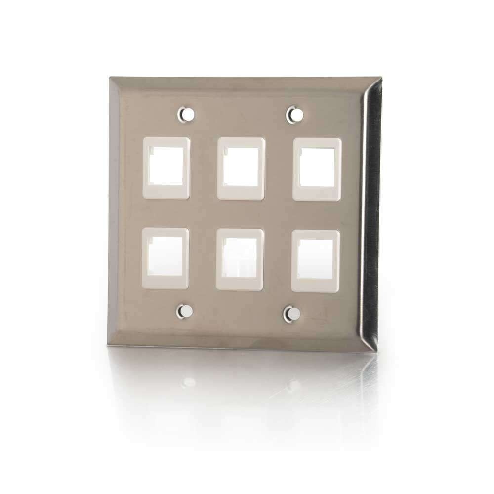Six Port Keystone Double Gang Wall Plate - Stainless Steel