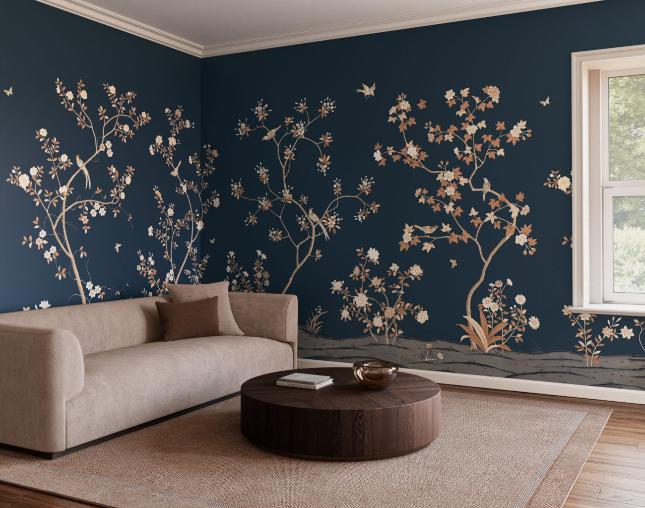 Promenade in Antique Bloom on Star Dusk Silk | Phillip Jeffries