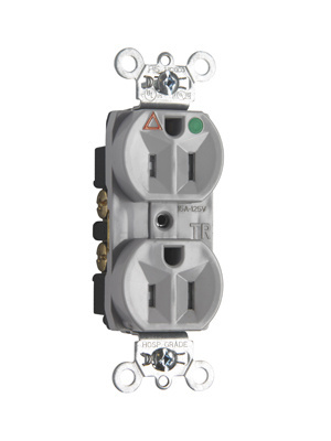 Tamper-Resistant Isolated Ground Hospital Grade Receptacle, Back and Side Wire, 15A, 125V, Gray