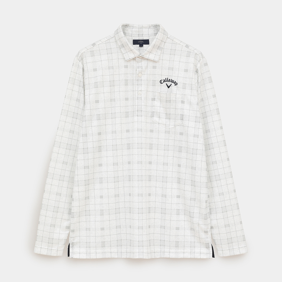 ポリエステルピケチェック柄長袖シャツ (MENS)