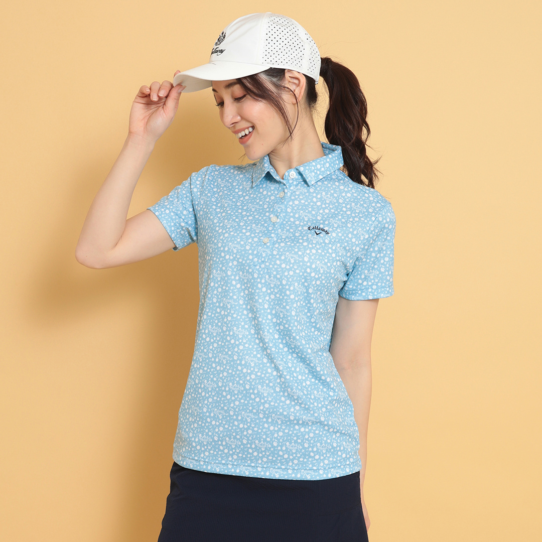 ポリエステルハニカム小花柄半袖シャツ (WOMENS)