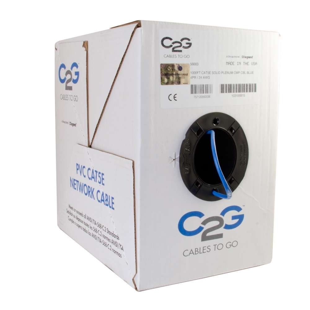 Cat5e Bulk Unshielded (UTP) Network Cable with Solid Conductors - Plenum CMP-Rated- Blue