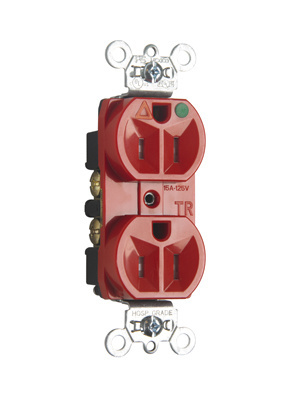 Tamper-Resistant Isolated Ground Hospital Grade Receptacle, Back and Side Wire, 15A, 125V, Red