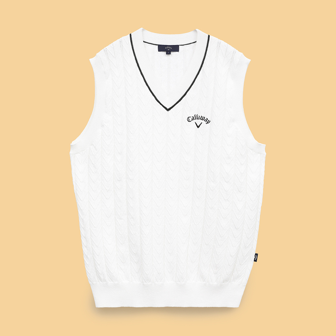 ３点セット【新品】キャロウェイ Vネックベスト 保温 ニット スカート シャツ ヘリンボーンVネックニットベスト (MENS)