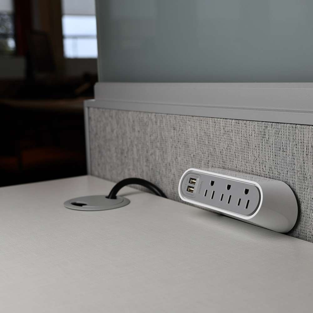 Wiremold® Slim Desktop Power Center, 3 Outlet with USB White/Gray