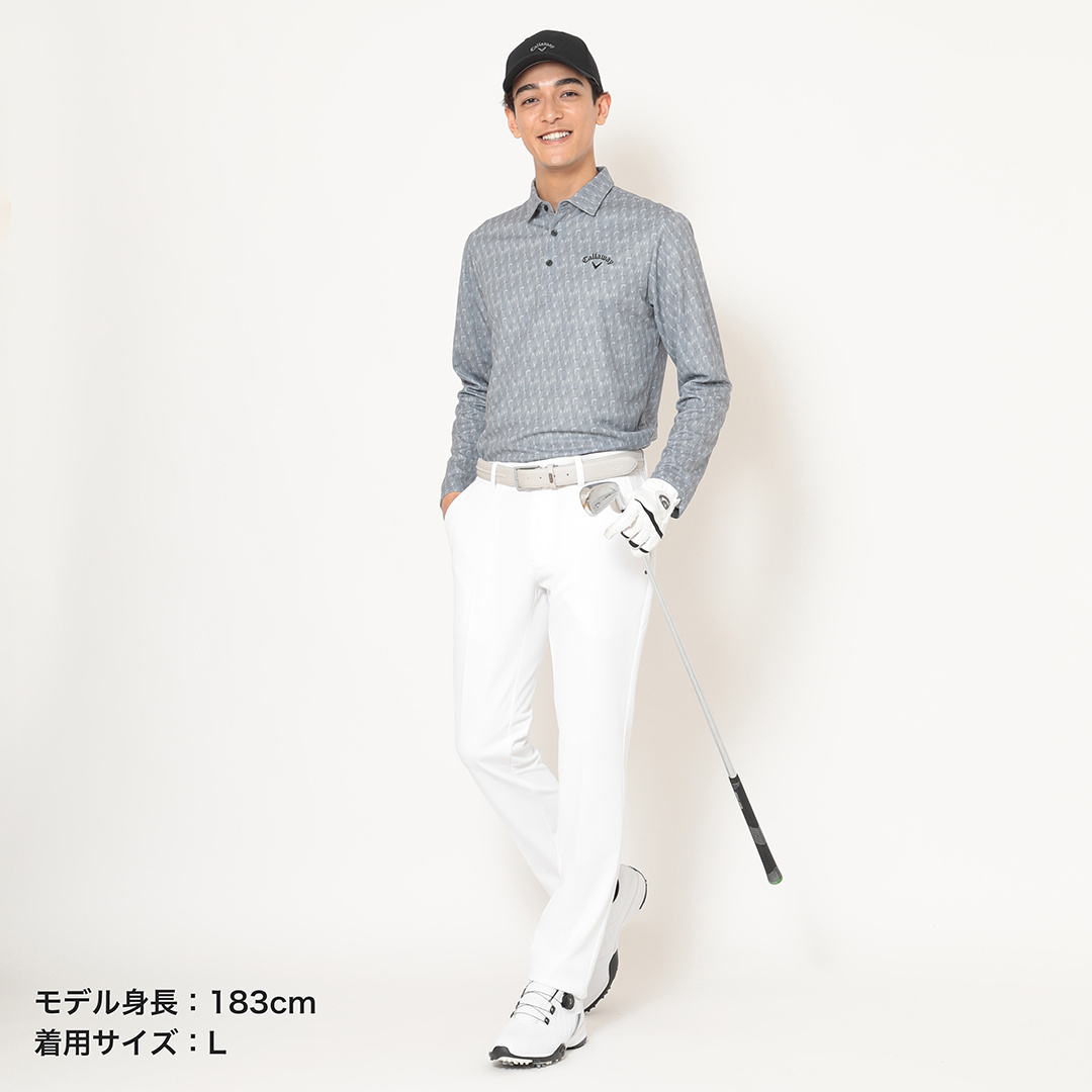 ポリエステルピケ幾何学柄半袖シャツ (MENS)