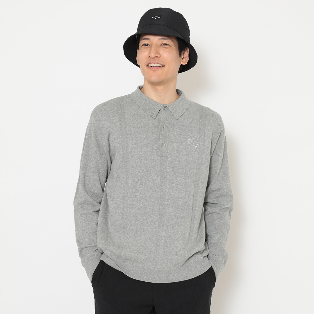 ハイツイストコットン長袖ニットポロ ※4Lサイズあり (MENS)