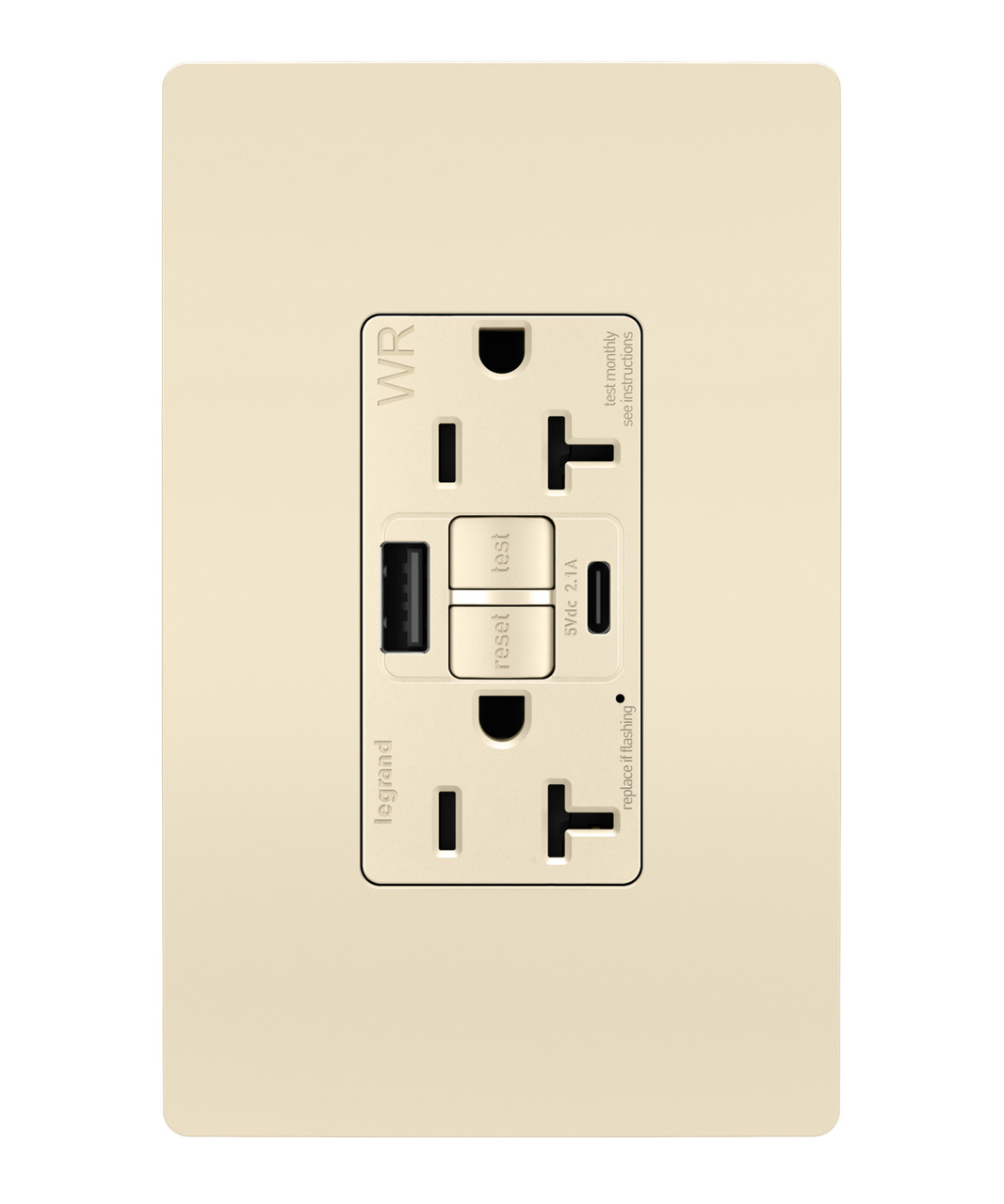 radiant® 20A Tamper-Resisant Outdoor Self-Test GFCI USB Type-A/C Outlet