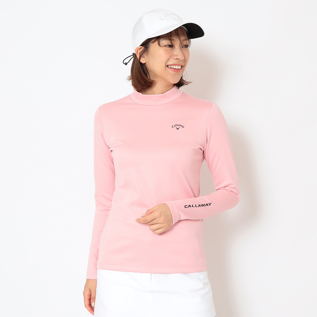 ダブルニット裏起毛モックネック長袖シャツ (WOMENS)