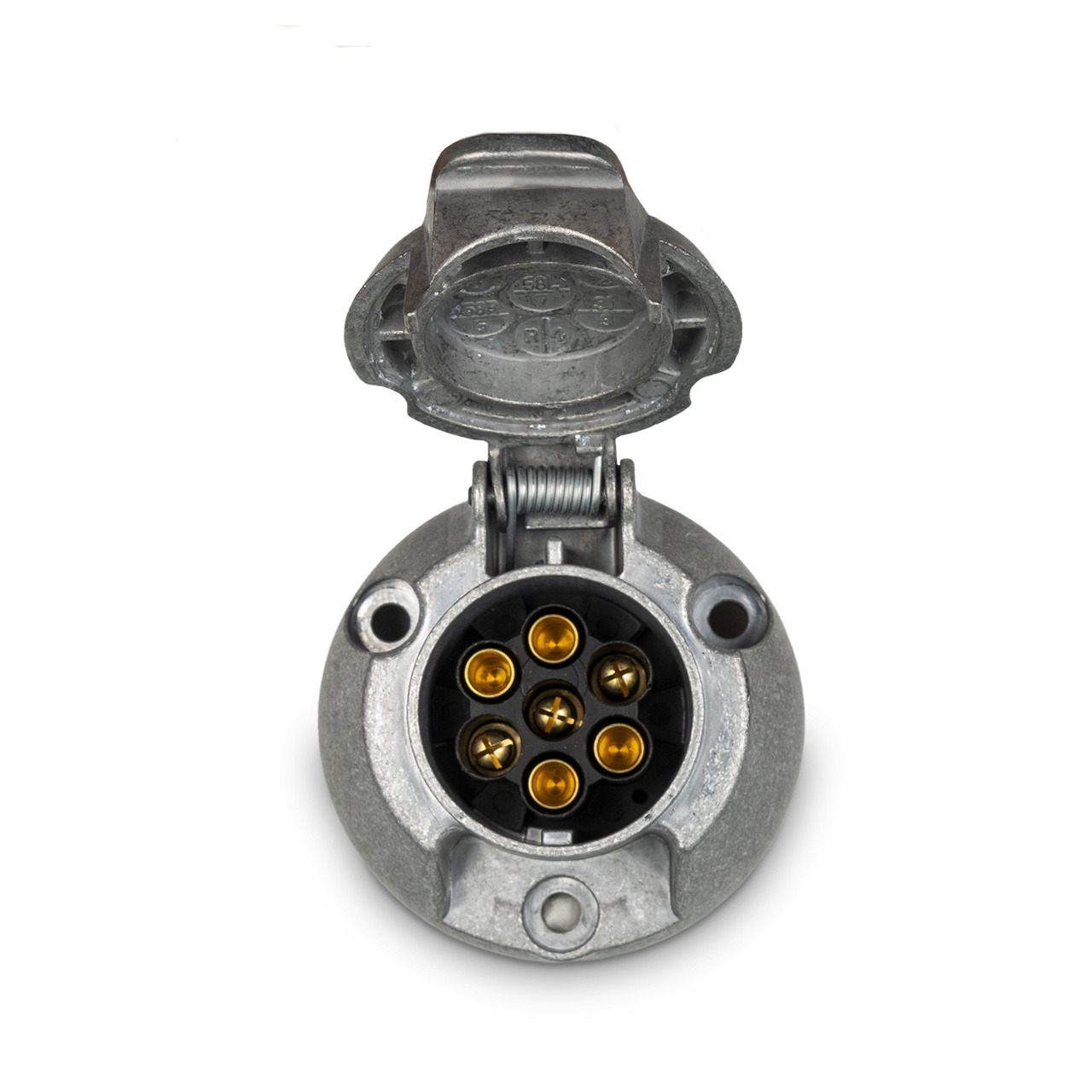 7-Pole 12V Aluminum Body Round Sockets - 00433700 Top Open JPG