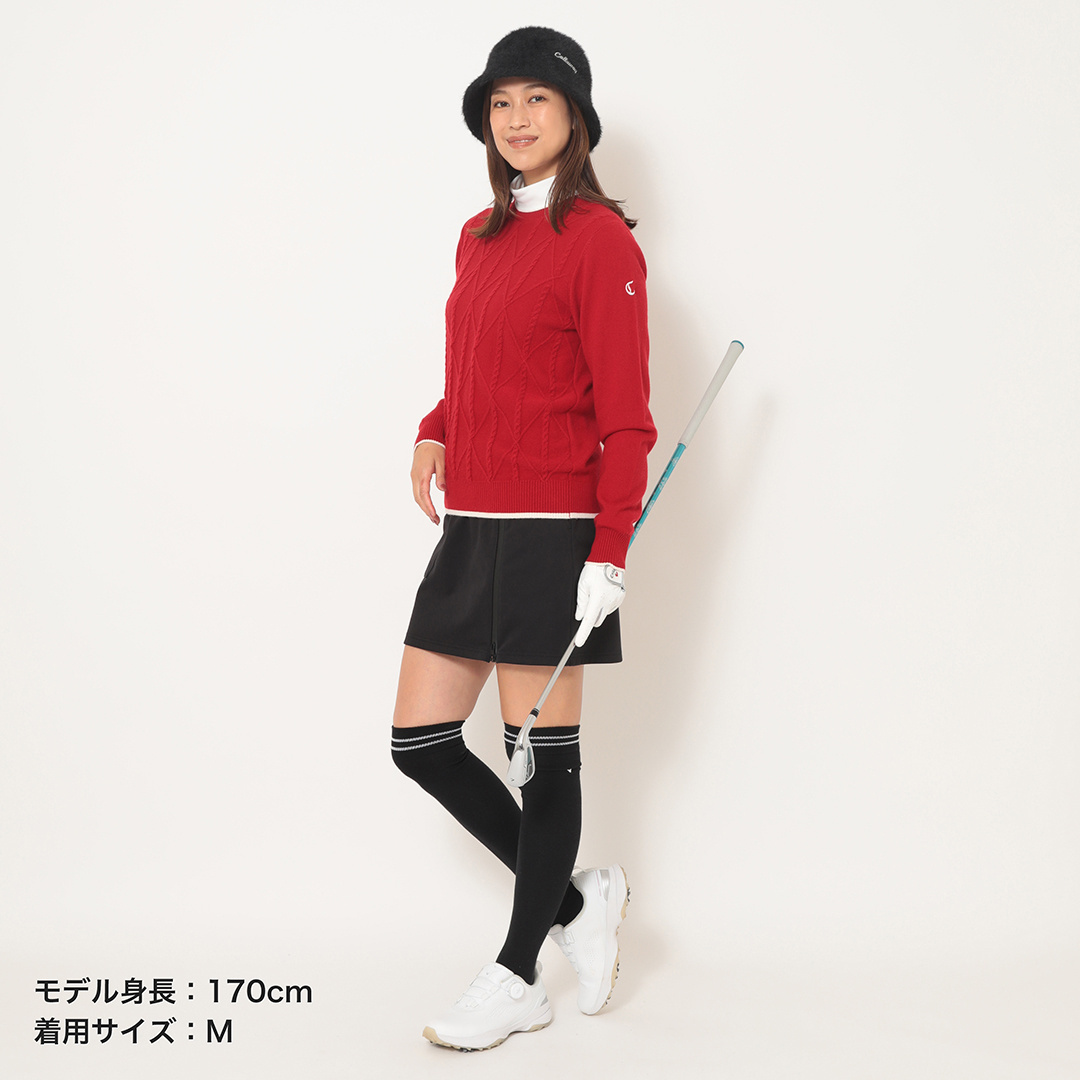 タグ付き未使用品 2023年 キャロウェイ カシミヤ100% ケーブルニット M ビックアーガイルカシミヤニット (WOMENS)