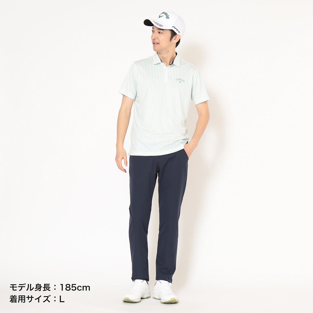ハニカムメッシュストライプ半袖シャツ (MENS)