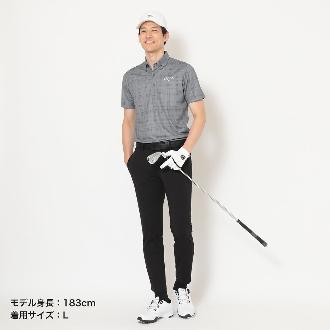 ポリエステルピケチェック柄半袖BDシャツ (MENS)