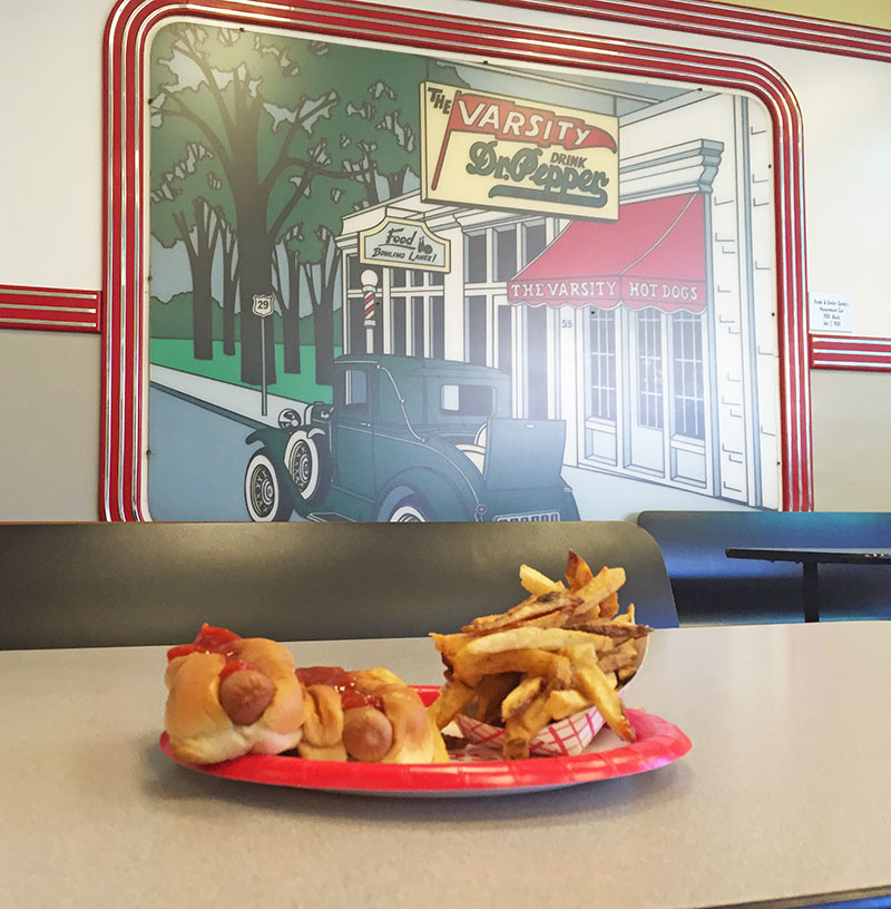 Shh, don't tell our trainer! Naked dogs (with ketchup) and a side of fries at The Varsity