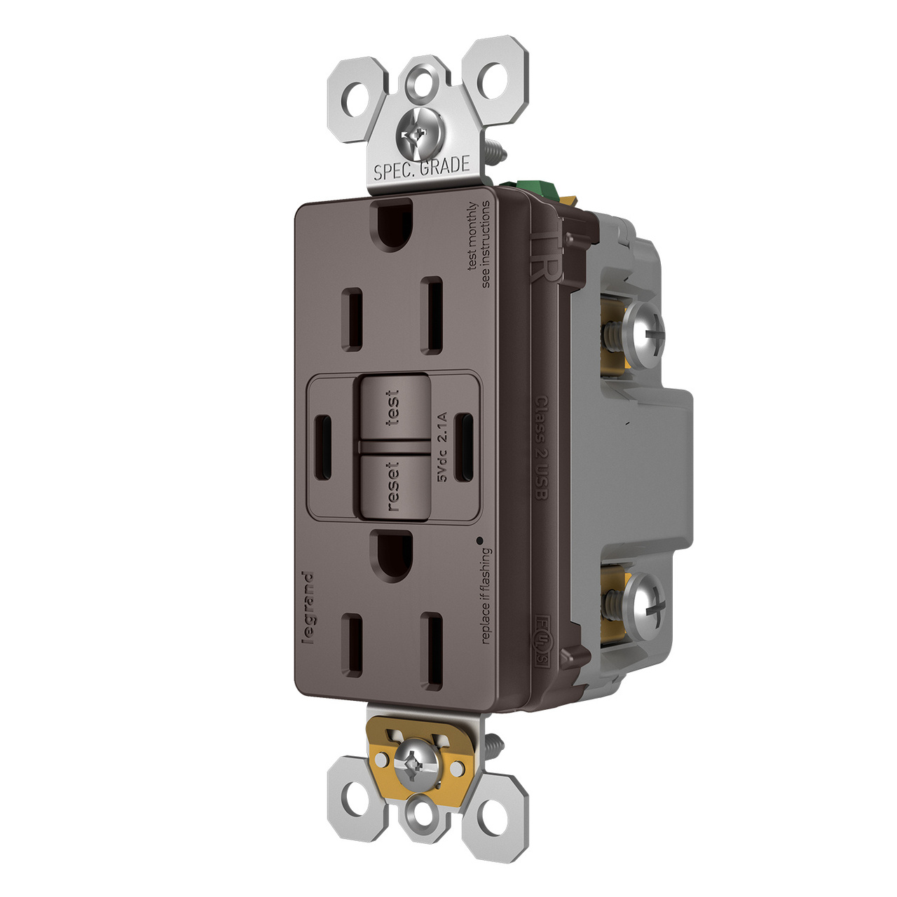 radiant Collection GFCI USB Type C/C outlet in Brown