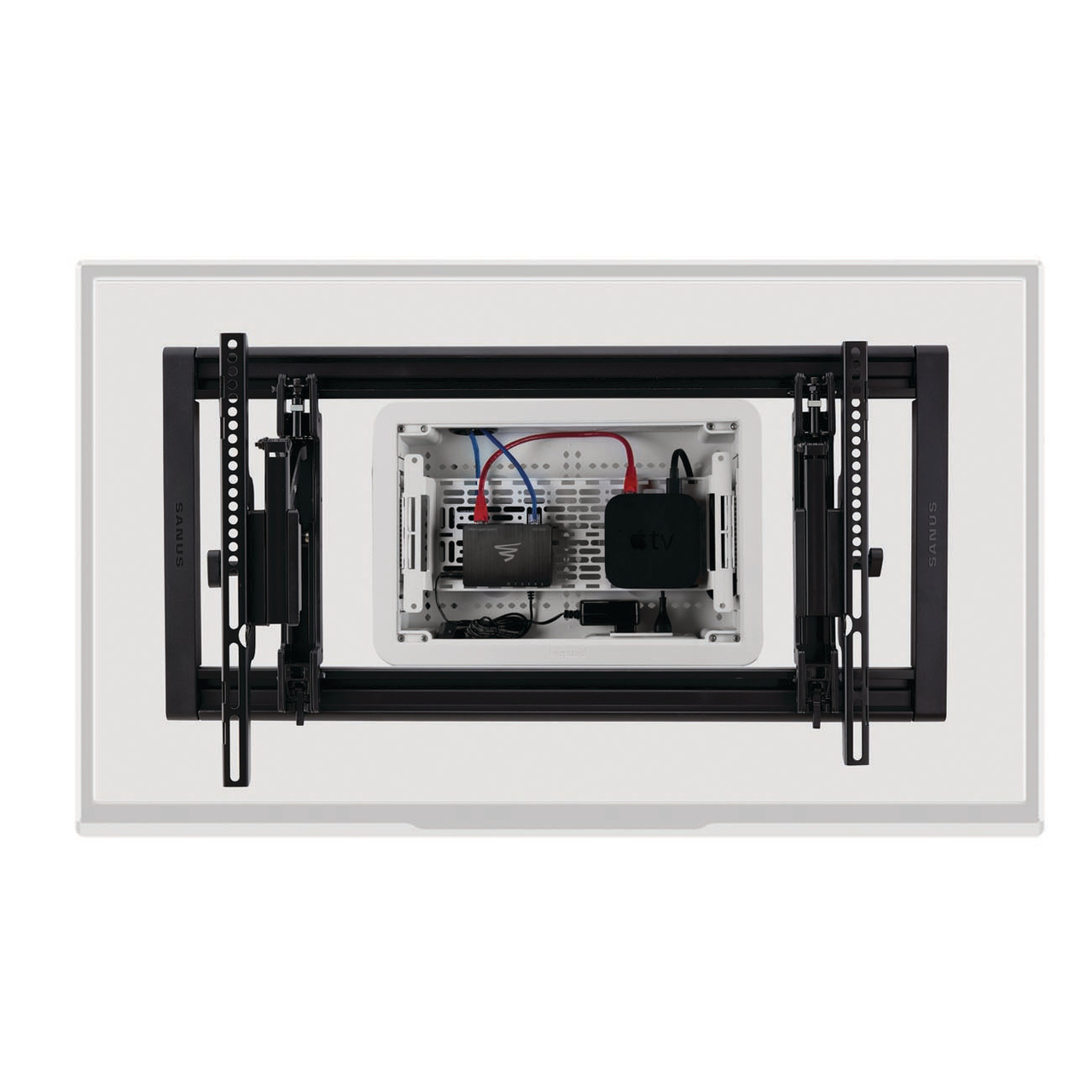 9" Dual-Purpose In-Wall Enclosure fitting within installed TV mount