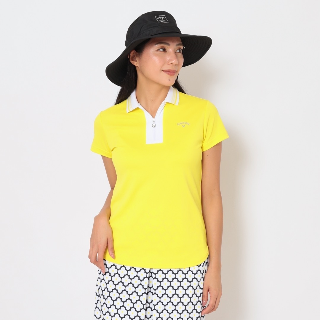 UVカット裏クール半袖ハーフジップシャツ (WOMENS)