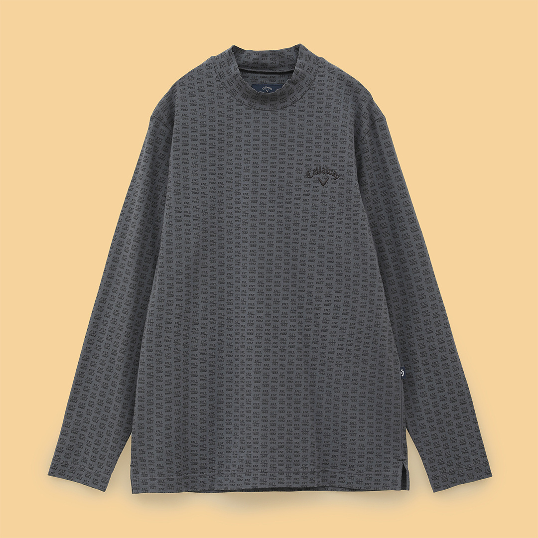 ロゴプリントストレッチ天竺モックネックシャツ (MENS)