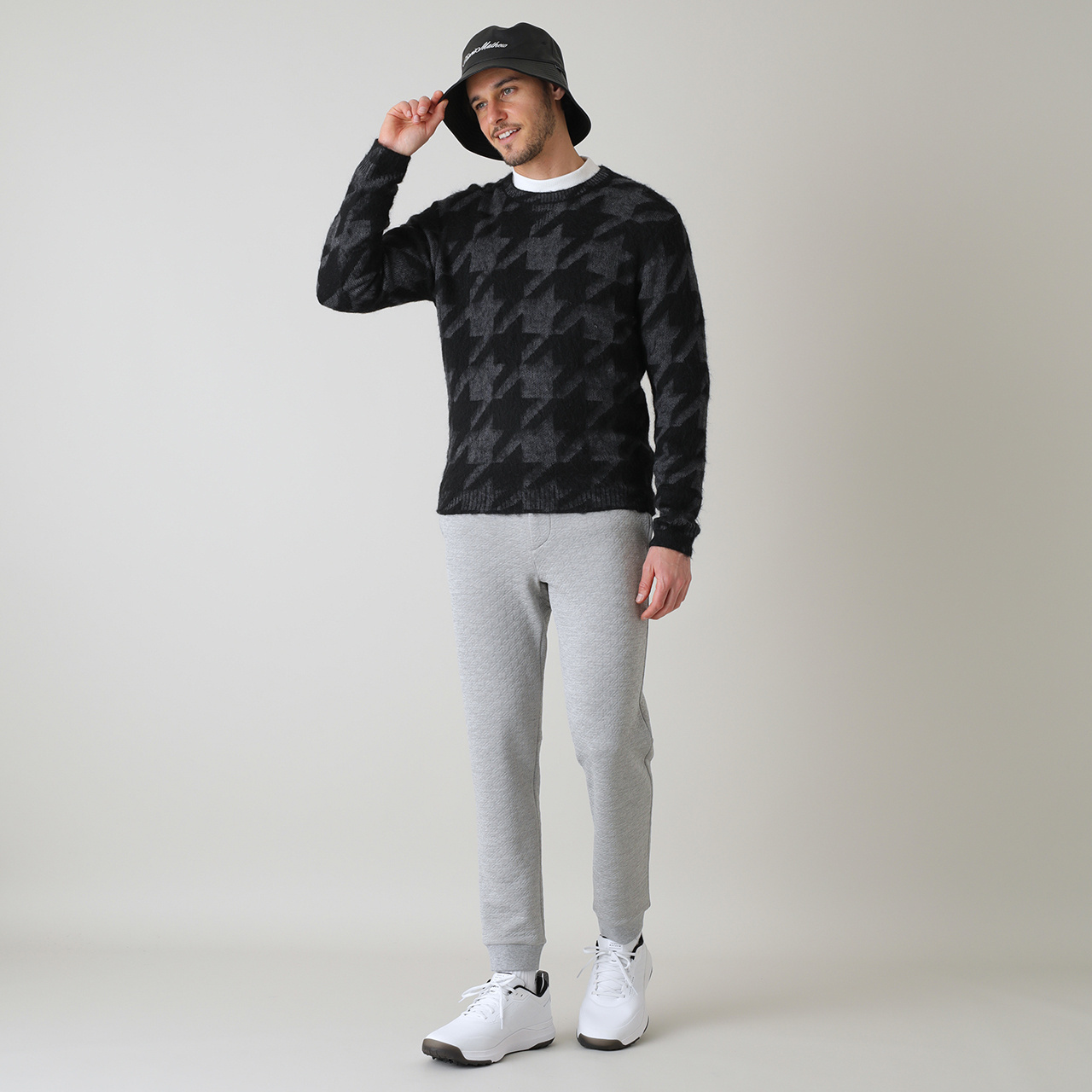 ハウンドトゥース ジャカードモヘアニット(MENS)