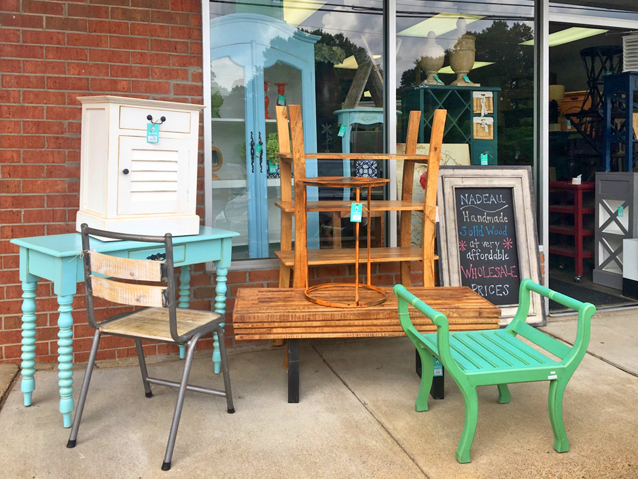 A gorgeous storefront setup of blues and greens at Nadeau. A gorgeous storefront setup of blues and greens at Nadeau.