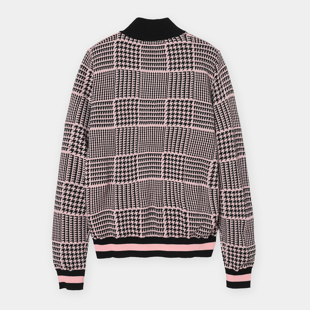 千鳥柄ジャガード防風裏付フルジップニット (WOMENS)