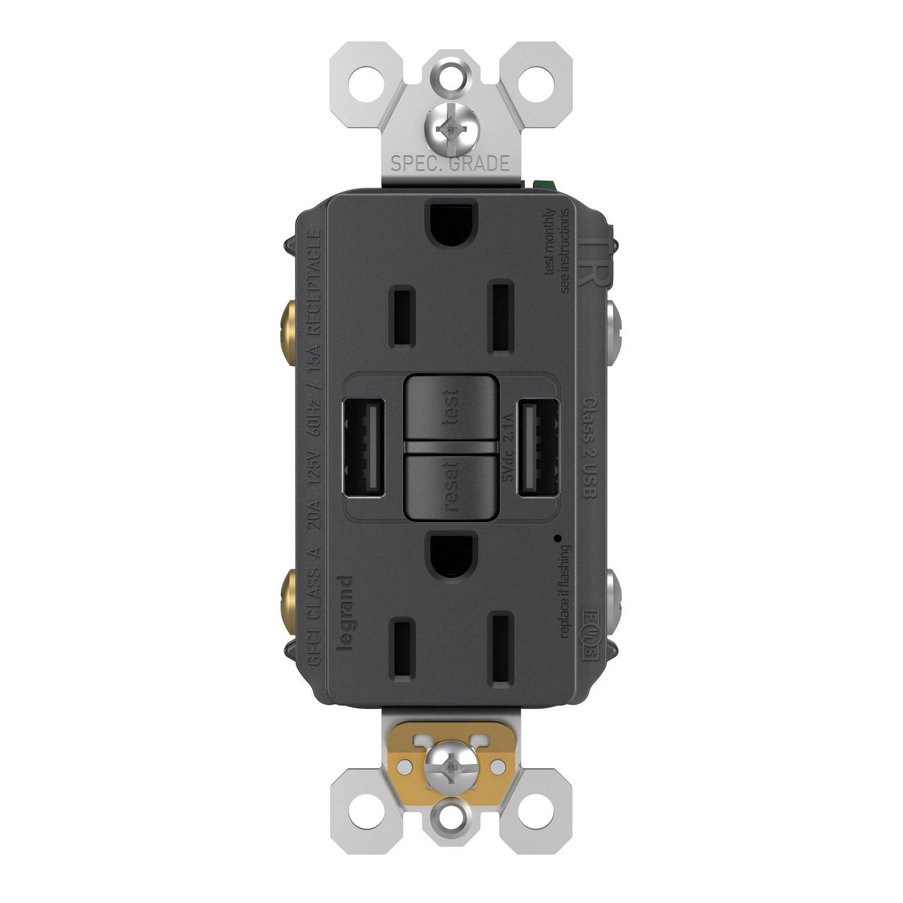 radiant Collection GFCI USB Outlet in Graphite