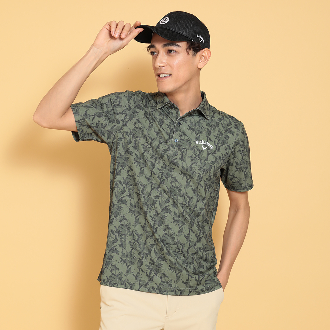 ポリエステルピケ花柄半袖シャツ (MENS)