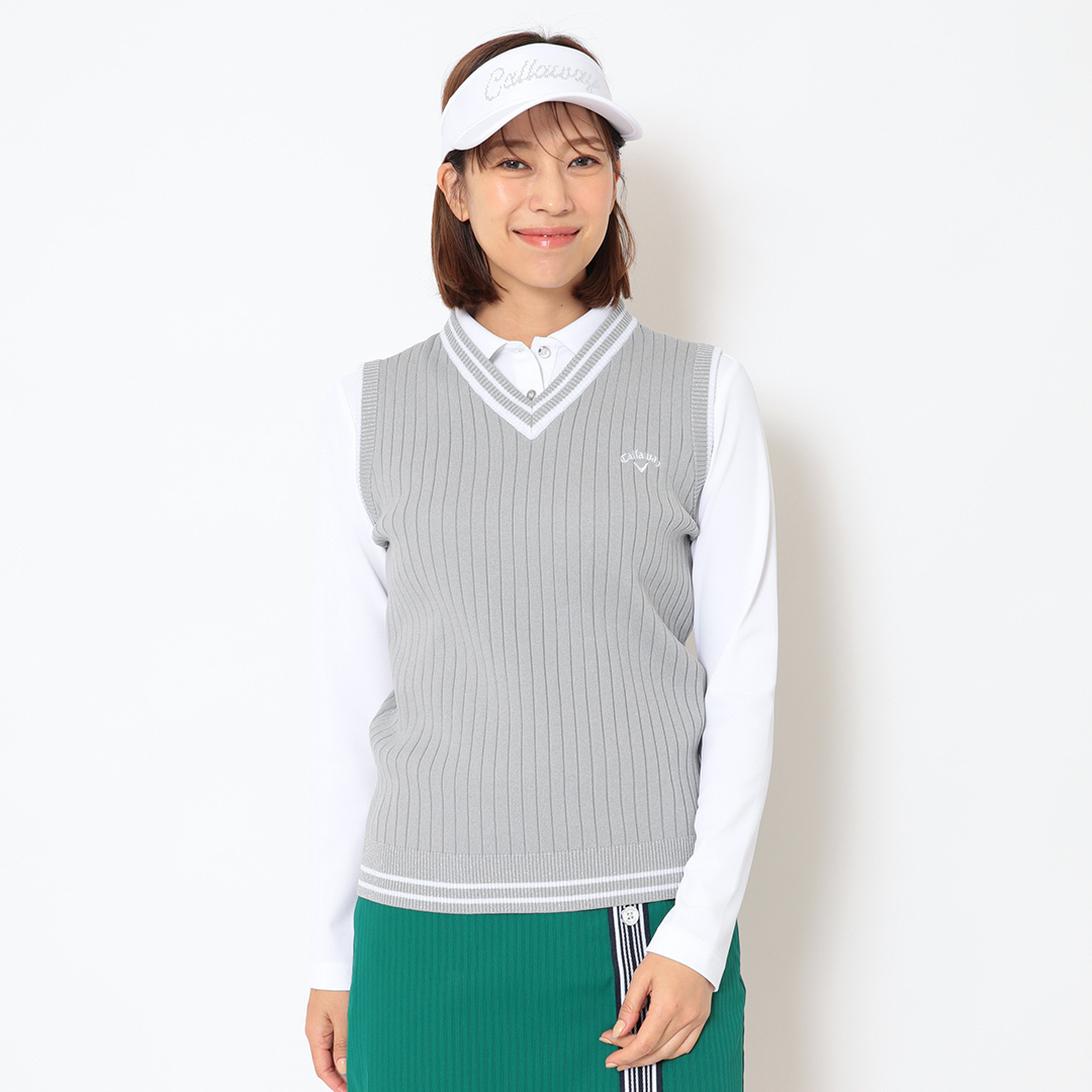 リブ編みVネックニットベスト (WOMENS)