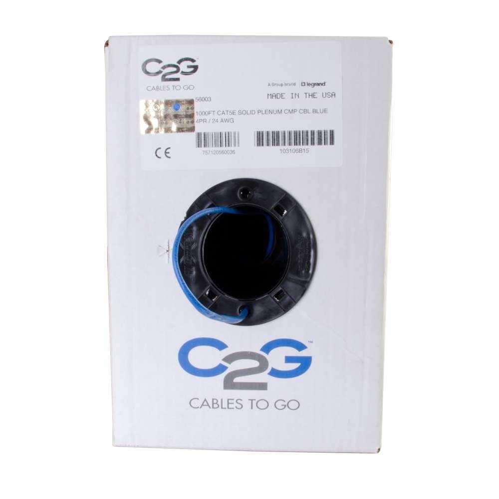 Cat5e Bulk Unshielded (UTP) Network Cable with Solid Conductors - Plenum CMP-Rated- Blue