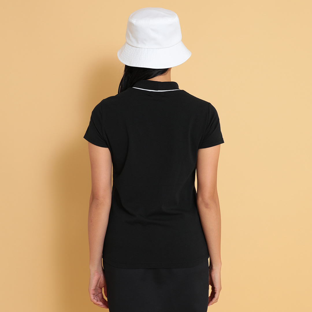 メタリックロゴ半袖モックネックシャツ (WOMENS)