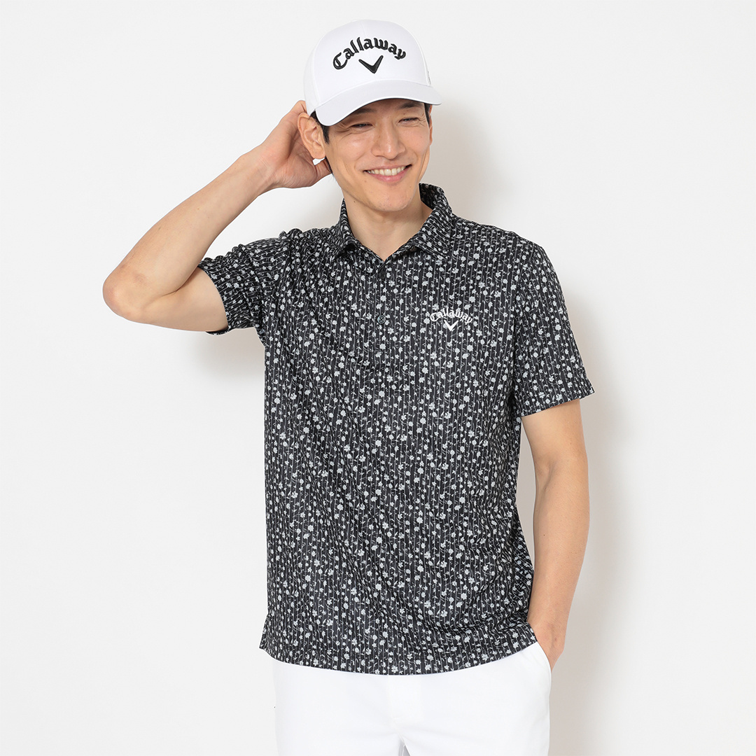 ハニカムメッシュストライプ×小花柄半袖シャツ (MENS)