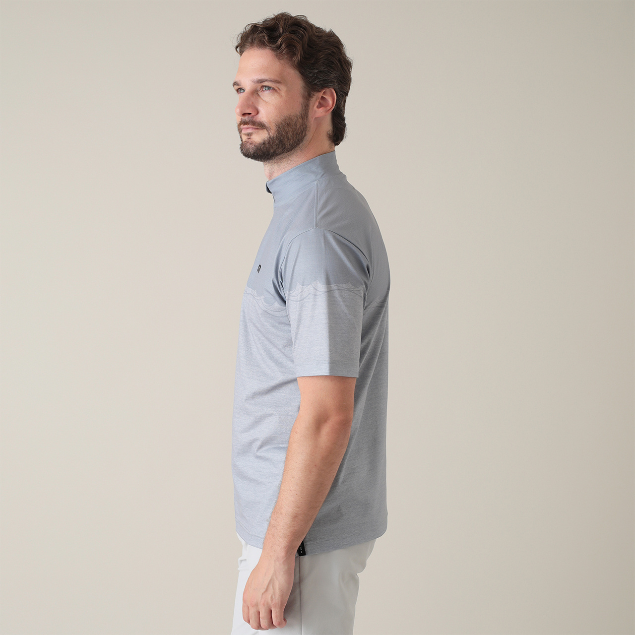 PGG◾️半袖モックネック◾️ グレー クオータージップ 半袖モックネック(MENS)