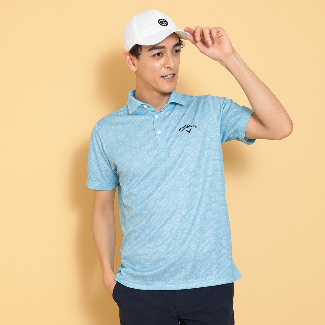 ポリエステルハニカムCG柄半袖シャツ (MENS)