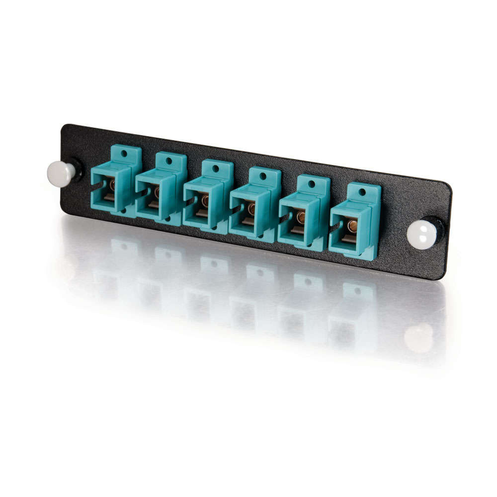 6-Strand, SC, PB Insert, Multimode, Aqua Adapter Panel