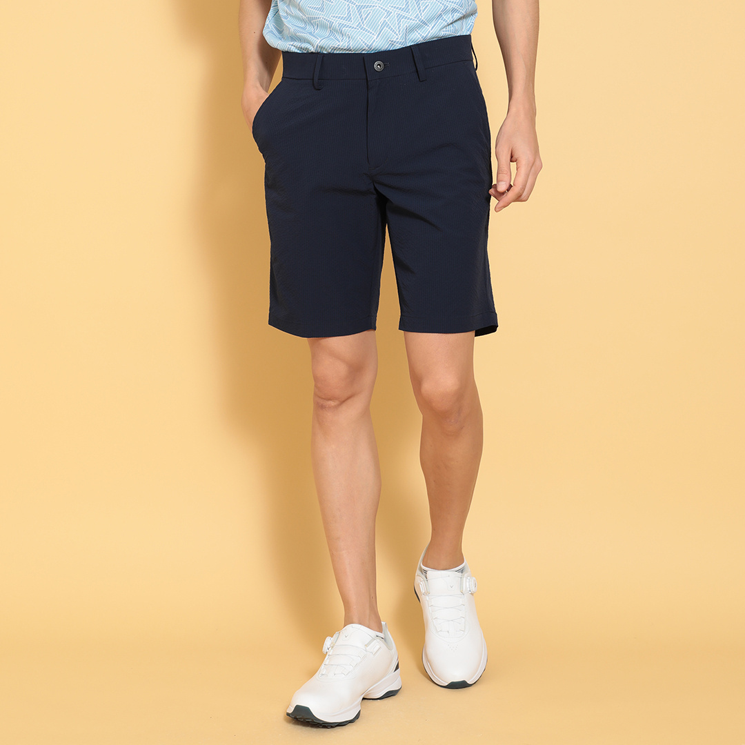 新品 パーリーゲイツ 麻混シアサッカー風 人魚柄 ストレッチショーツ M（W83 新品 パーリーゲイツ 麻混シアサッカー風 人魚柄 ストレッチ