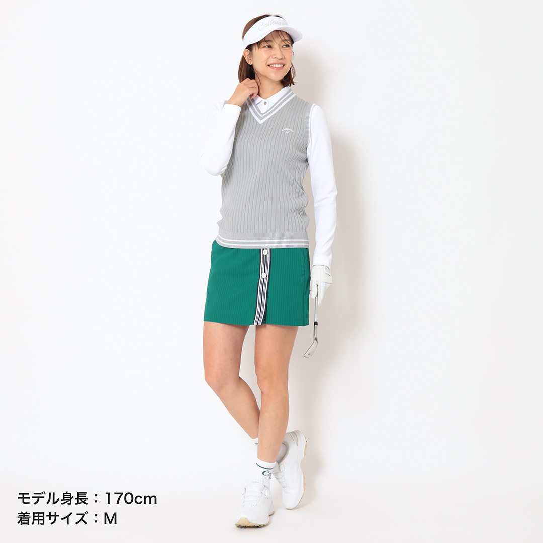 リブ編みVネックニットベスト (WOMENS)