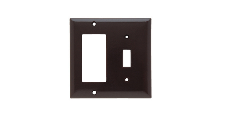 Combination Openings, 1 Toggle Switch and 1 Decorator, Two Gang, Brown